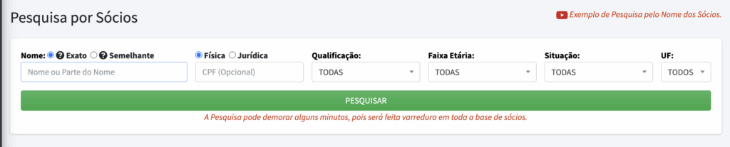 Pesquisa de empresas por sócios na plataforma EmpresAqui para identificação de negócios na região