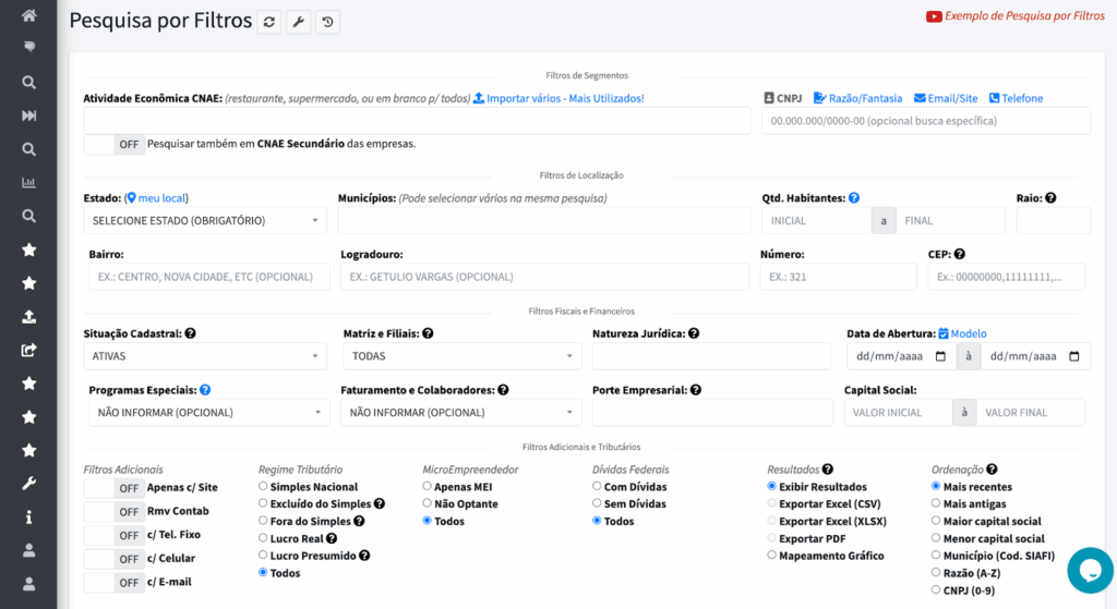 Função de pesquisa por filtros na plataforma EmpresAqui