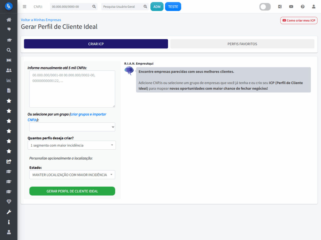 Plataforma EmpresAqui função Perfil do Cliente Ideal