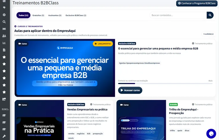Plataforma B2BClass com cursos e treinamentos gratuitos do EmpresAqui